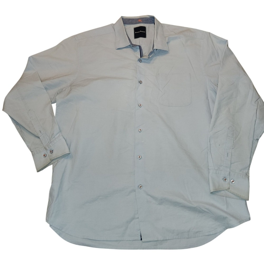 Tommy Bahama Mens XL Blue Textured Cotton Long Sleeve Button Down Shirt